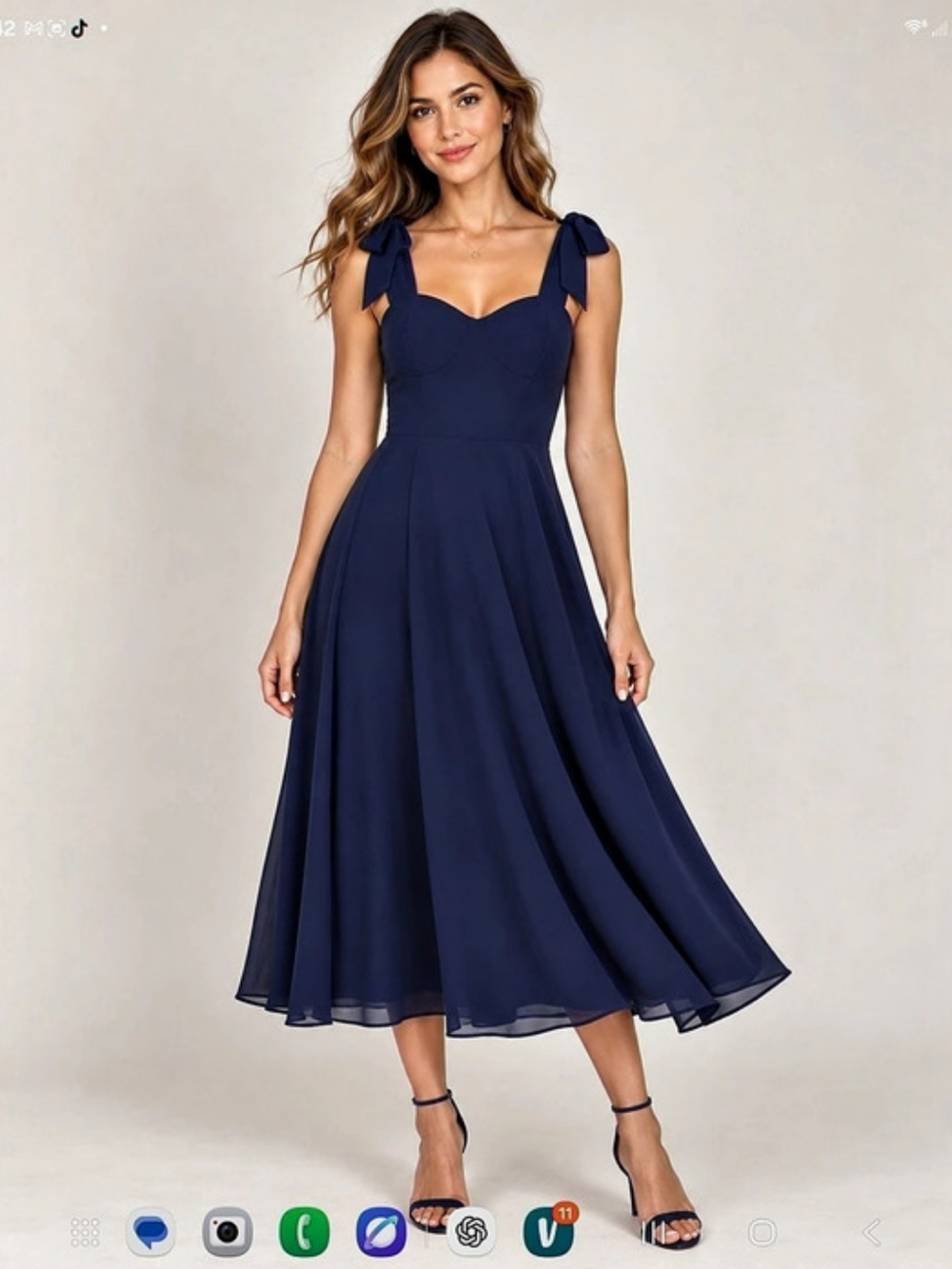 Lulus Sophisticated Charisma Navy Blue Tie-Strap A-Line Midi Dress Midi